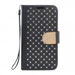 Wholesale Samsung Galaxy S6 Star Diamond Flip Leather Wallet Case with Strap (Black)